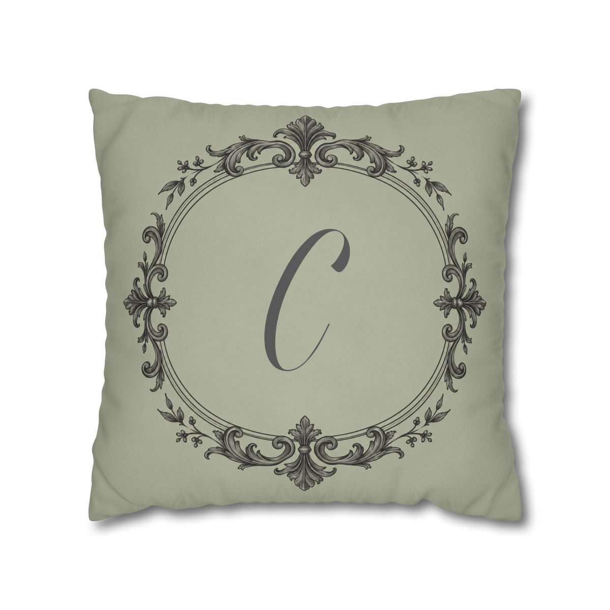 Letter C pillow cover in sage green