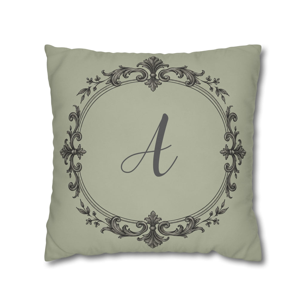 Letter A pillow cover in sage green