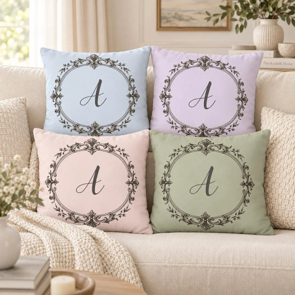 Letter A monogram pillow cover, second view