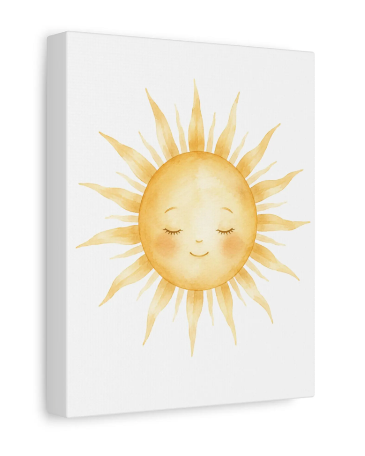 Sleeping Sun Canvas Wall Art, Watercolor Sunshine Print, Kids Room Decor, Playroom Wall Art, Neutral Christian Decor