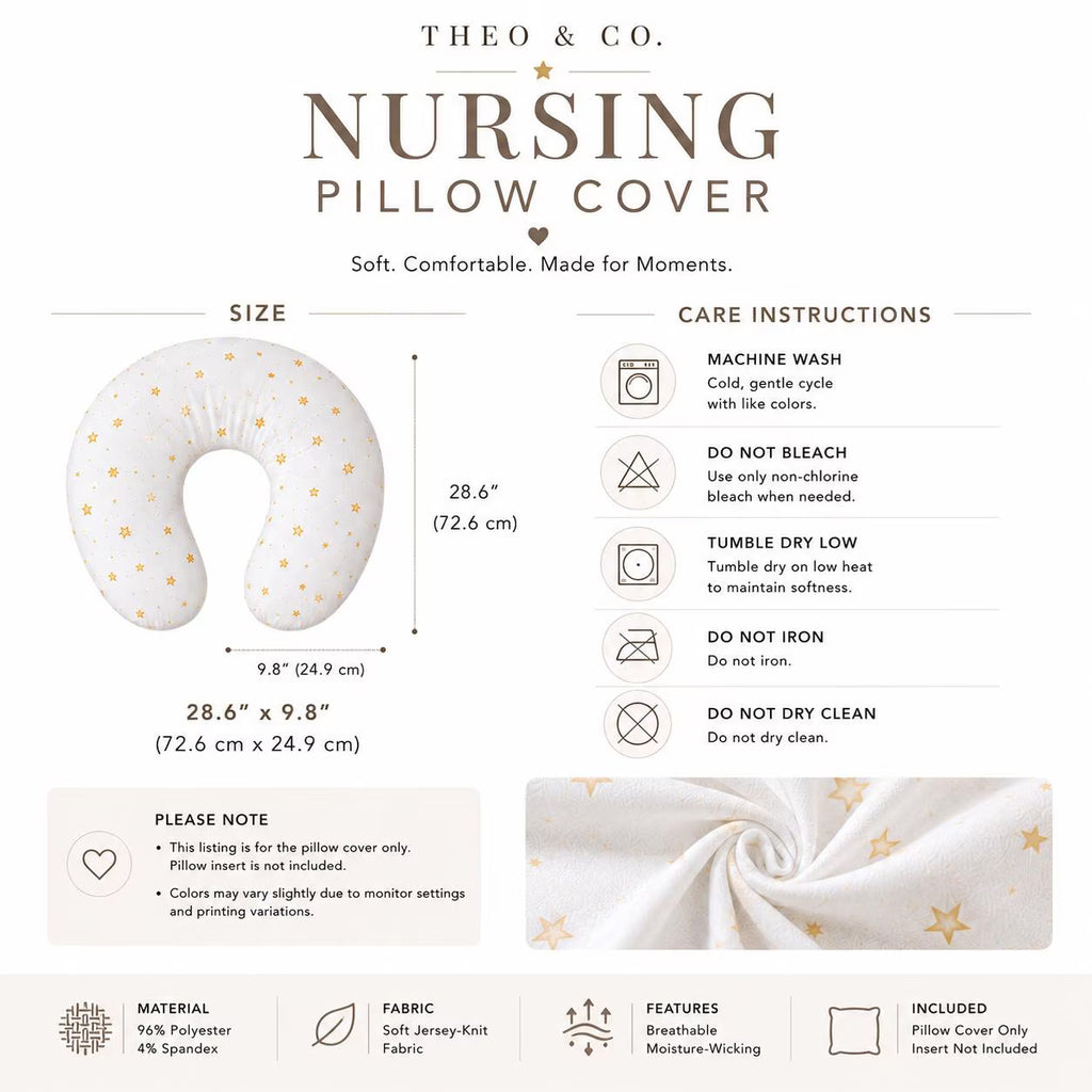 Neutral Star Nursing Pillow Cover | Soft Jersey Knit Breastfeeding Pillow Cover | Gender Neutral Baby Shower Gift