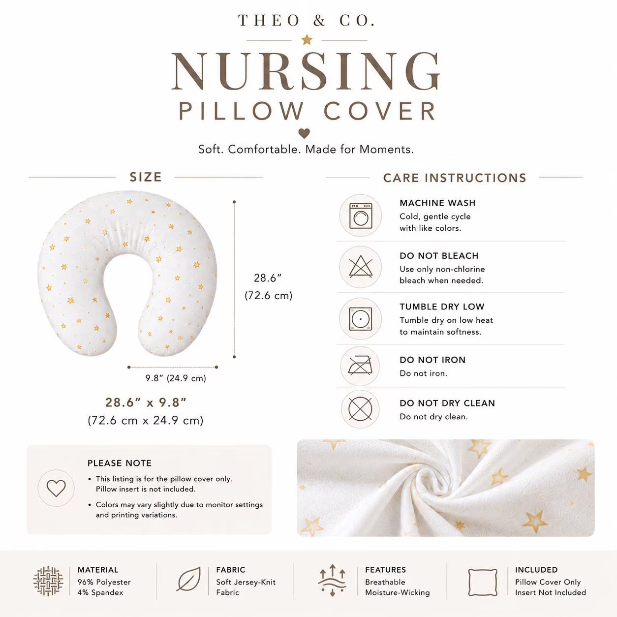 Neutral Star Nursing Pillow Cover | Soft Jersey Knit Breastfeeding Pillow Cover | Gender Neutral Baby Shower Gift