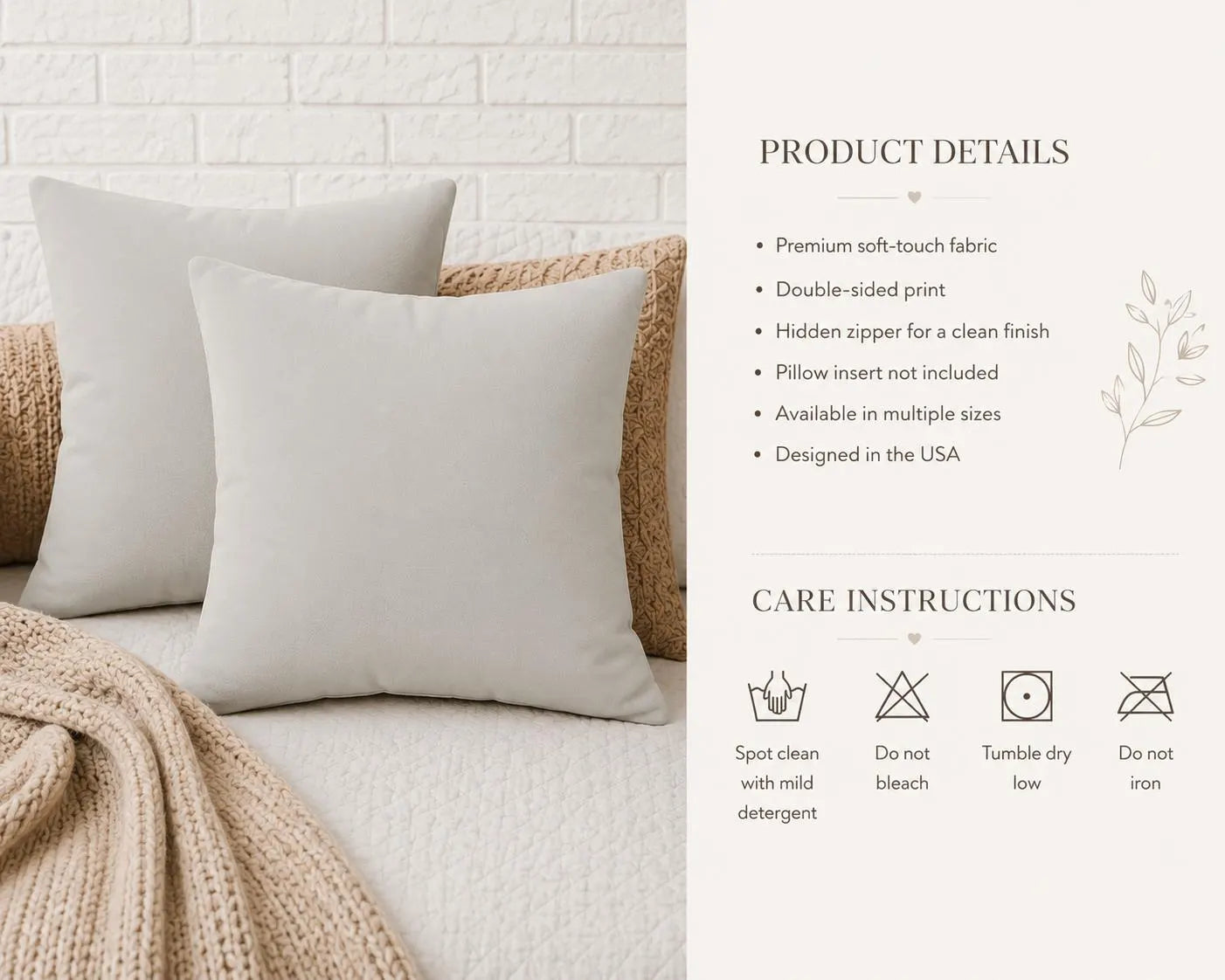 Neutral Gray Faux Suede Throw Pillow | Soft Decorative Accent Cushion | Minimalist Nursery Decor | Modern Home Pillow | Theo & Co.