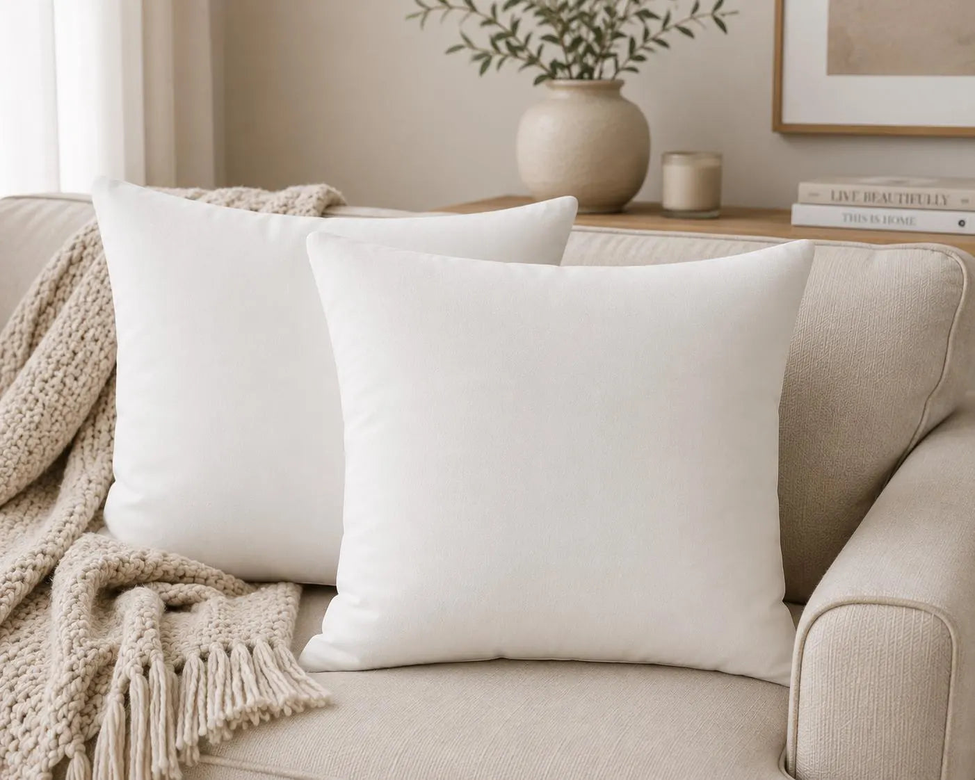 Neutral White Faux Suede Throw Pillow