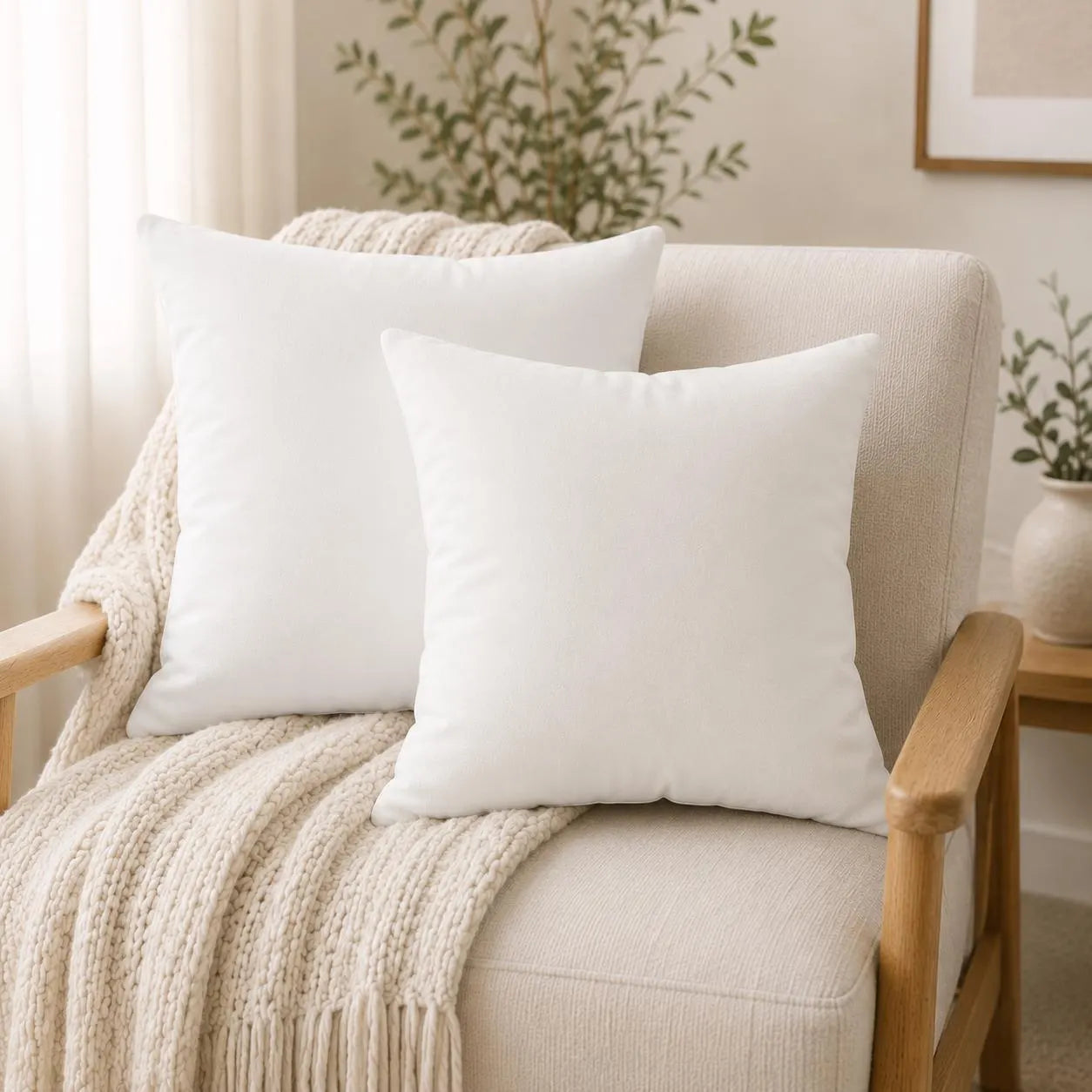 Neutral White Faux Suede Throw Pillow