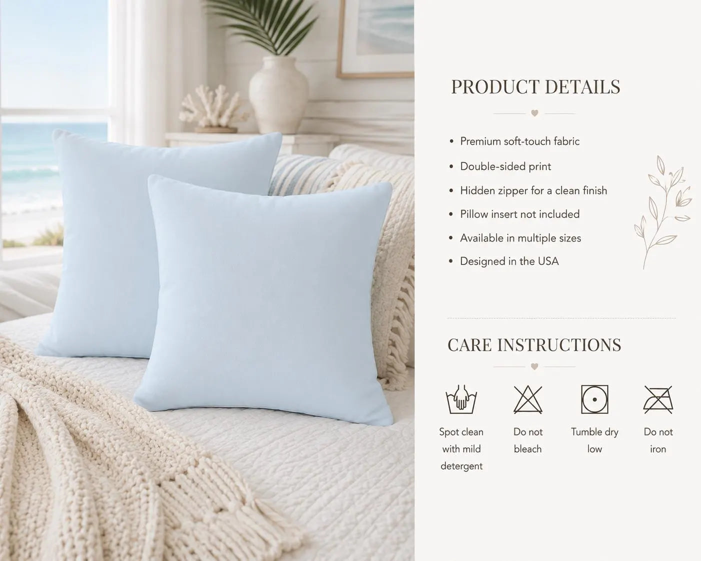 Dusty Blue Faux Suede Throw Pillow | Soft Decorative Accent Cushion | Minimalist Nursery Decor | Modern Home Pillow | Theo & Co.