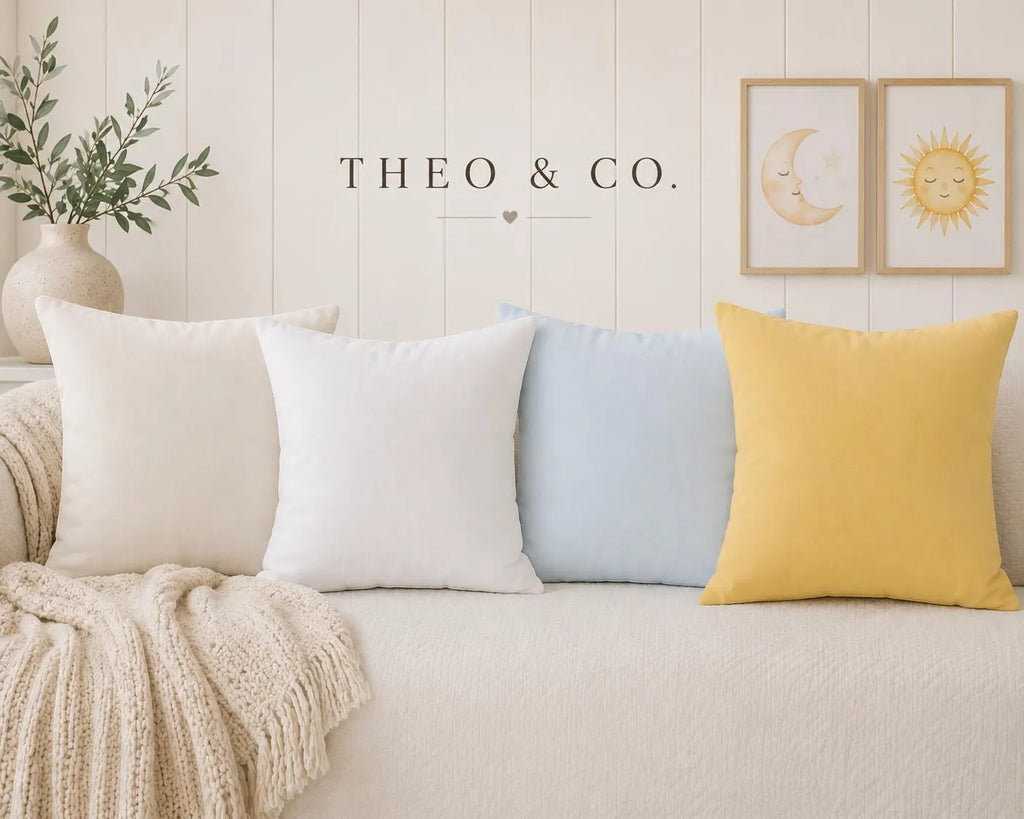Neutral Gray Faux Suede Throw Pillow | Soft Decorative Accent Cushion | Minimalist Nursery Decor | Modern Home Pillow | Theo & Co.