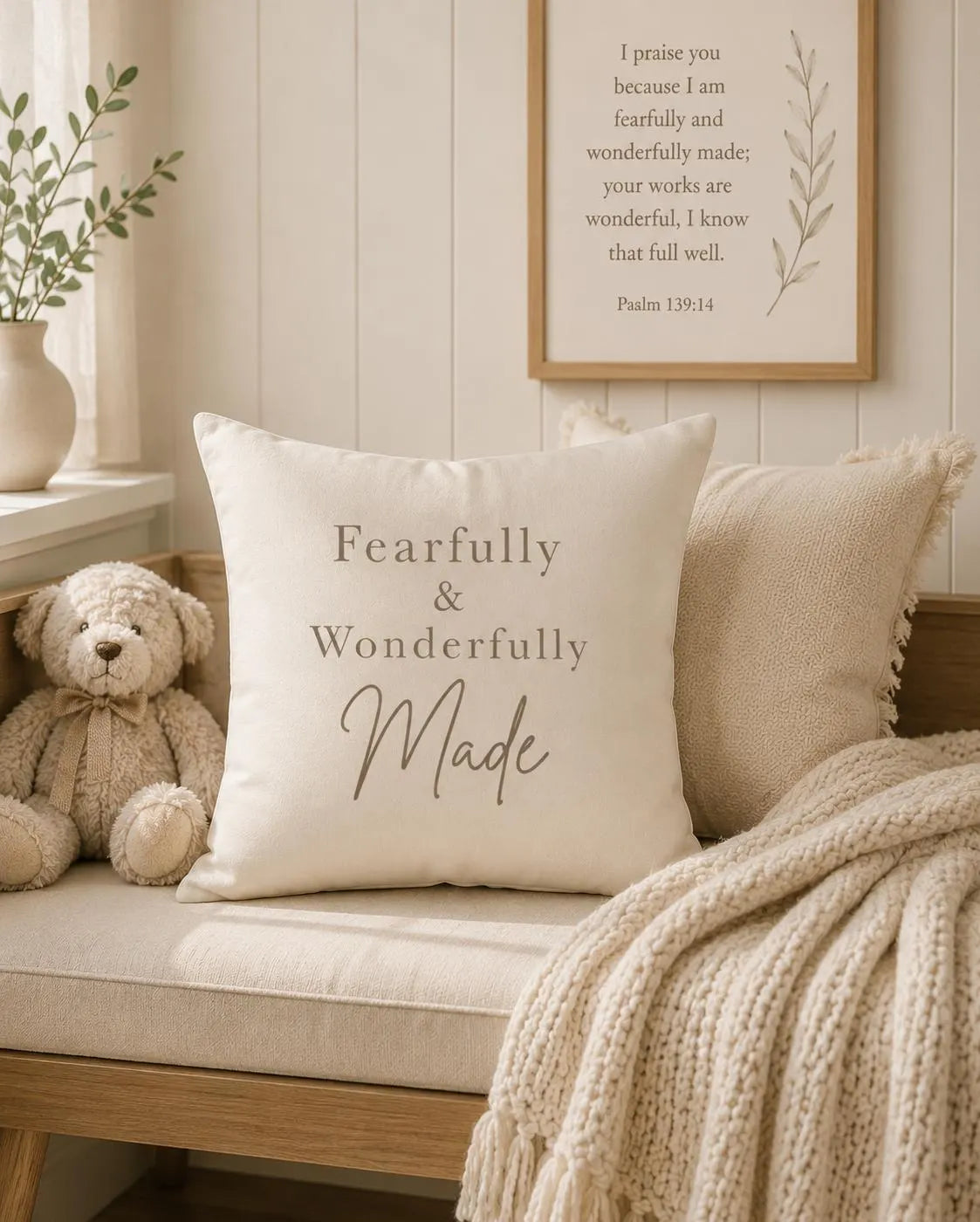 Fearfully and Wonderfully Made Pillow, Christian Nursery Decor, Psalm 139:14 Pillow Faith Based Baby Room Shower Gift Baptism Gift