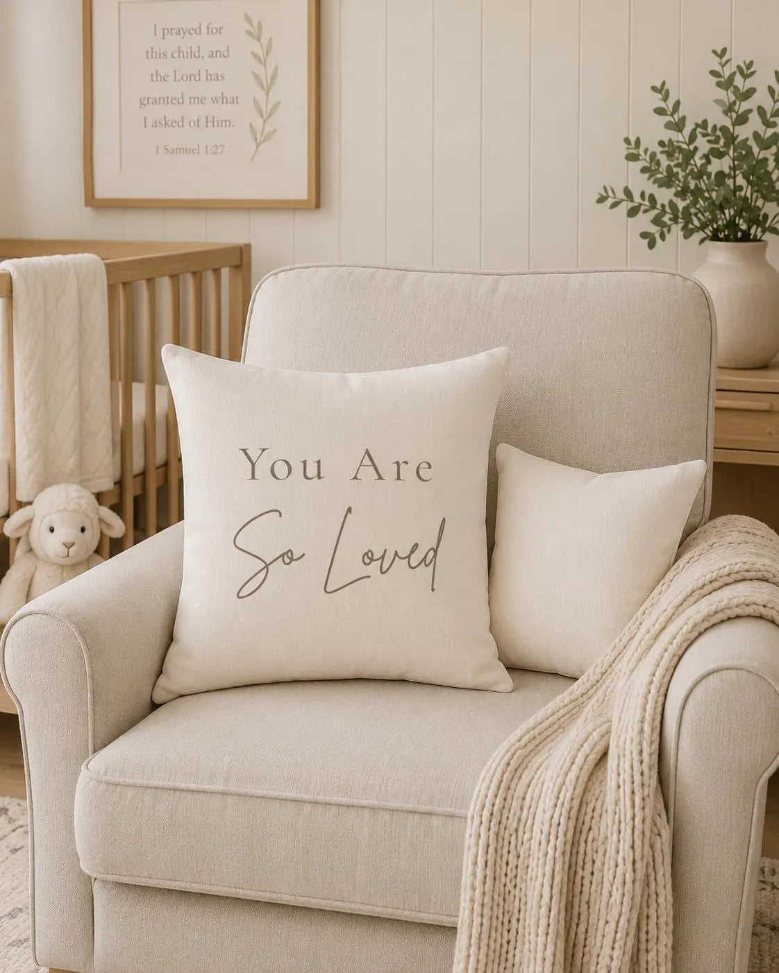 We Prayed For You Pillow | Christian Nursery Decor | Faith Based Baby Room | Baby Shower Gift | Neutral Nursery Accent Cushion