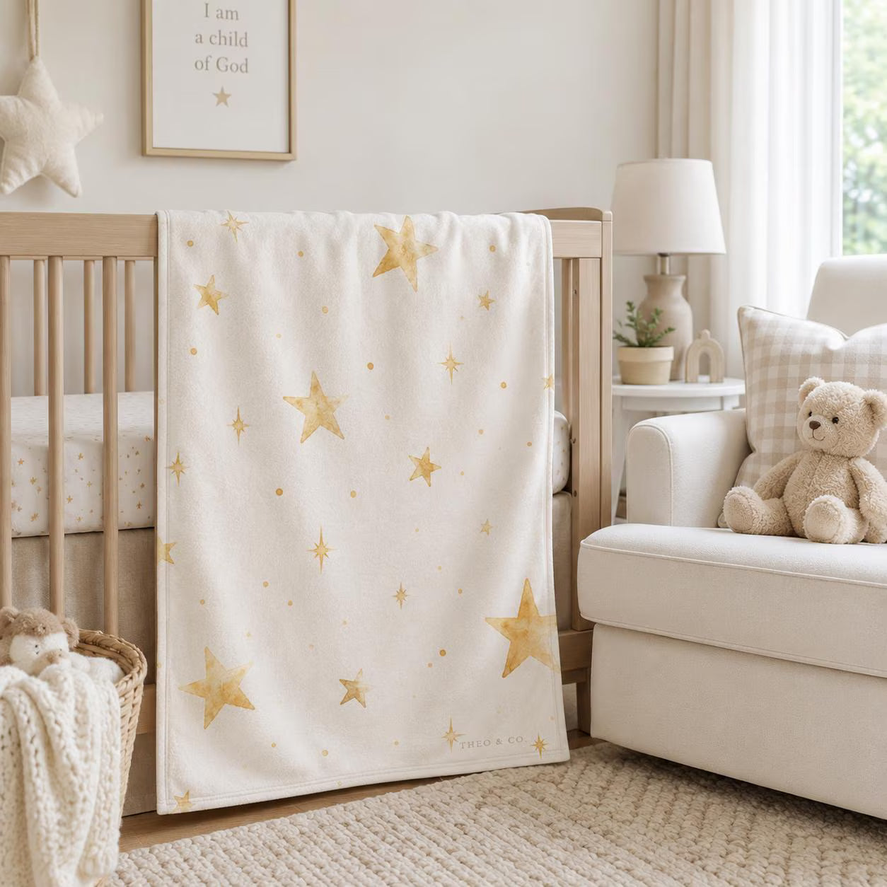 Golden Star Baby Blanket for Boys or Girls, Neutral Nursery, Soft Fleece Baby, Baby Shower Gift, Star Baby Blanket, Nursery Decor