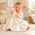 Golden Star Baby Blanket for Boys or Girls, Neutral Nursery, Soft Fleece Baby, Baby Shower Gift, Star Baby Blanket, Nursery Decor