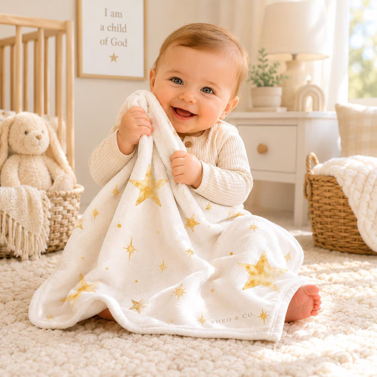 Golden Star Baby Blanket for Boys or Girls, Neutral Nursery, Soft Fleece Baby, Baby Shower Gift, Star Baby Blanket, Nursery Decor