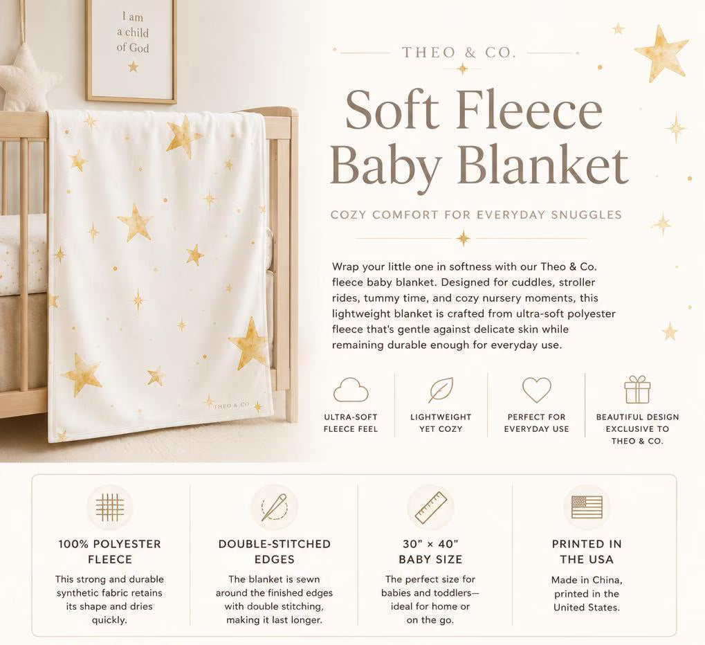 Golden Star Baby Blanket for Boys or Girls, Neutral Nursery, Soft Fleece Baby, Baby Shower Gift, Star Baby Blanket, Nursery Decor