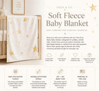 Golden Star Baby Blanket for Boys or Girls, Neutral Nursery, Soft Fleece Baby, Baby Shower Gift, Star Baby Blanket, Nursery Decor