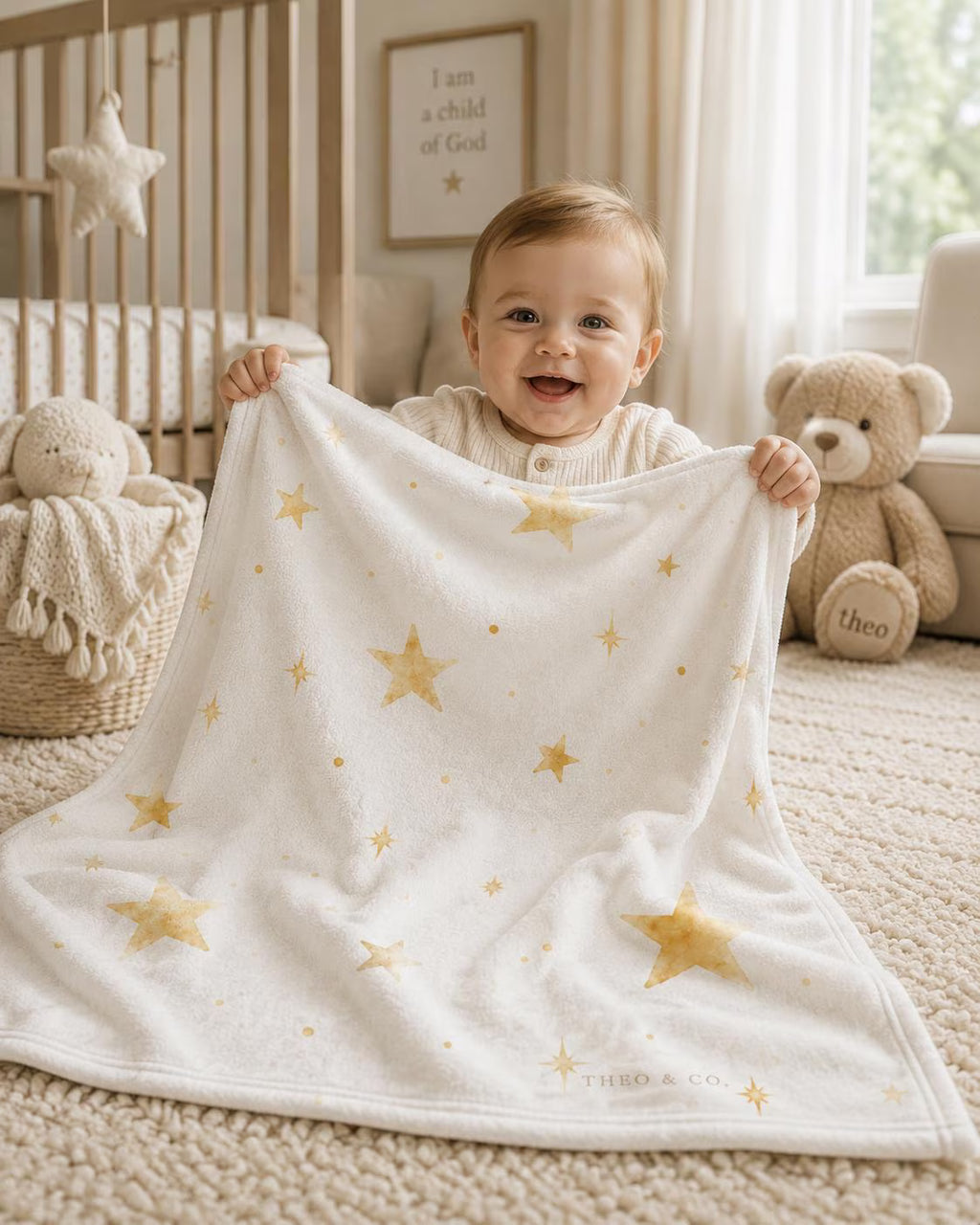 Golden Star Baby Blanket for Boys or Girls, Neutral Nursery, Soft Fleece Baby, Baby Shower Gift, Star Baby Blanket, Nursery Decor