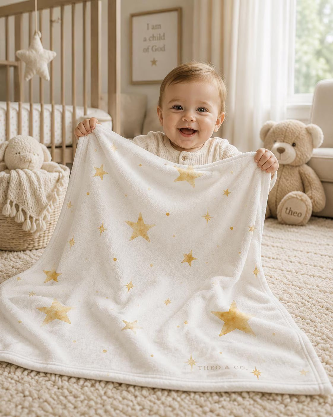 Golden Star Baby Blanket for Boys or Girls, Neutral Nursery, Soft Fleece Baby, Baby Shower Gift, Star Baby Blanket, Nursery Decor