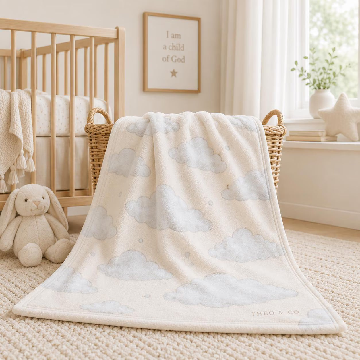 Cloudy Sky Baby Blanket for Boys or Girls, Neutral Nursery Blanket, Soft Fleece Baby Blanket, Baby Shower Gift, Cloud Blanket, Nursery Decor