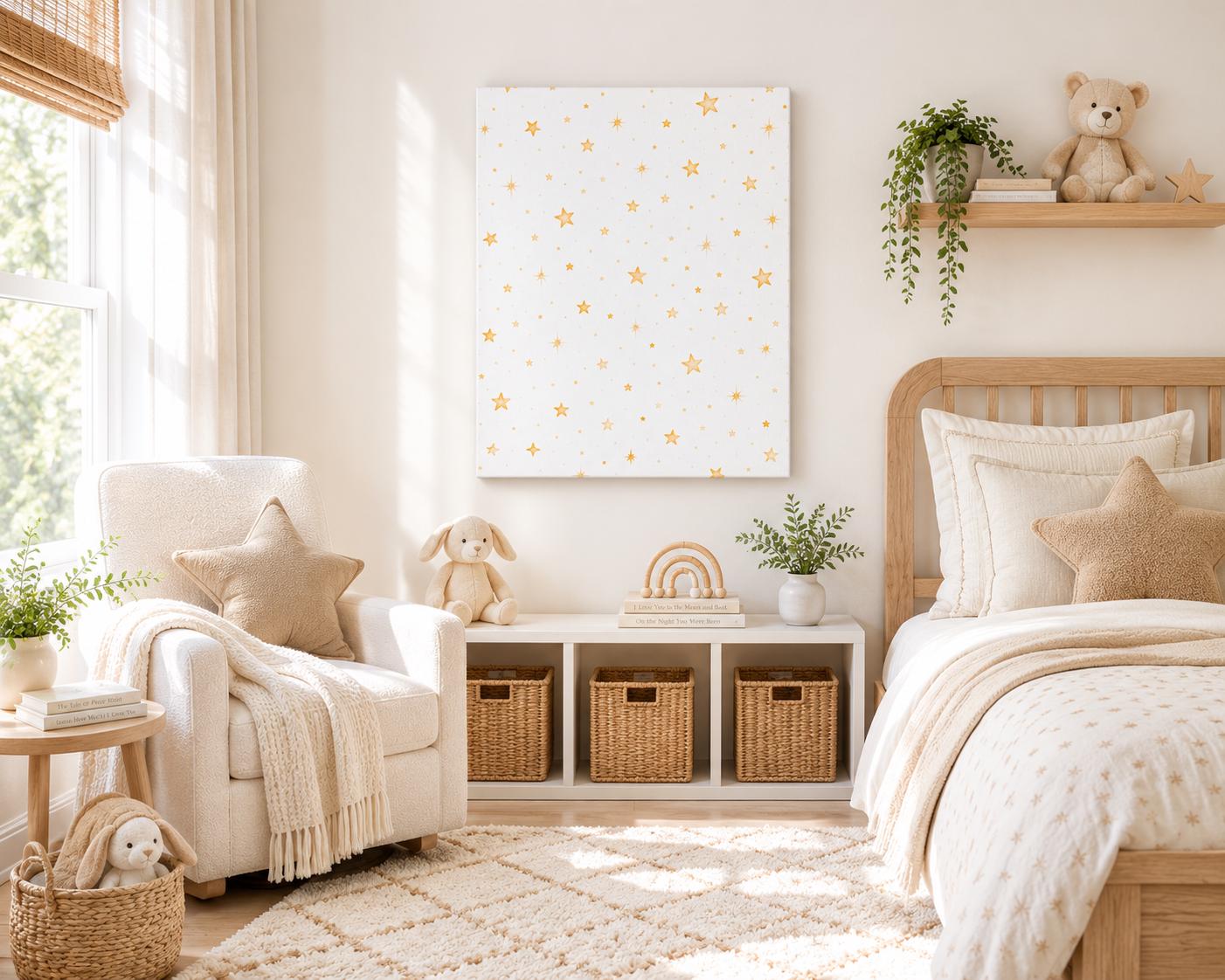 Watercolor Stars Canvas Wall Art, Celestial Kids Room Decor, Neutral Nursery Wall Art, Star Print Canvas, Playroom Decor