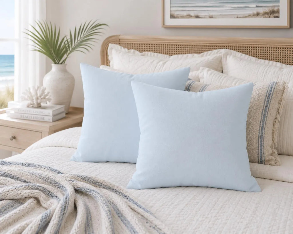 Dusty Blue Faux Suede Throw Pillow | Soft Decorative Accent Cushion | Minimalist Nursery Decor | Modern Home Pillow | Theo & Co.