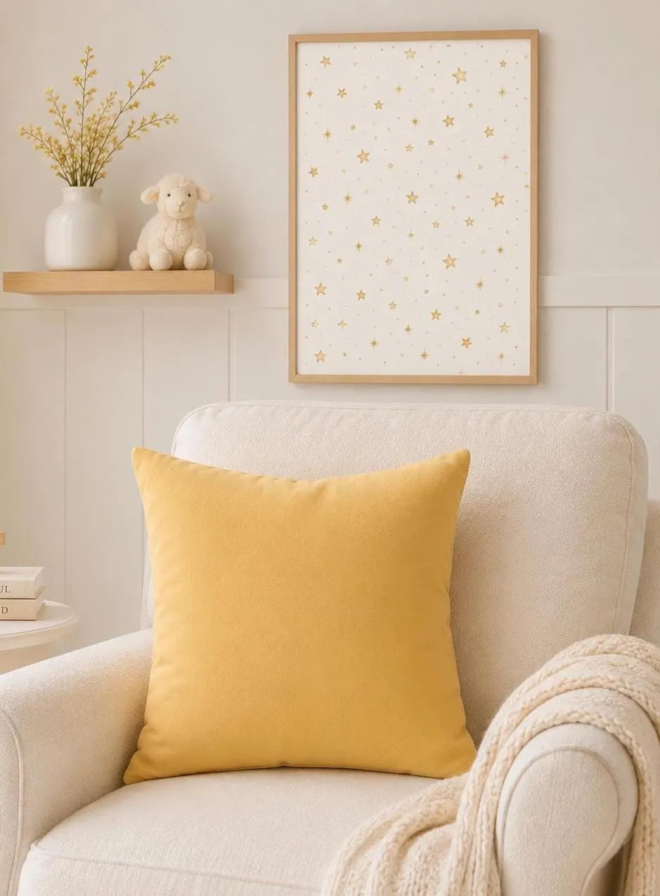 Golden Sun Yellow Faux Suede Throw Pillow | Soft Decorative Accent Cushion | Minimalist Nursery Decor | Modern Home Pillow