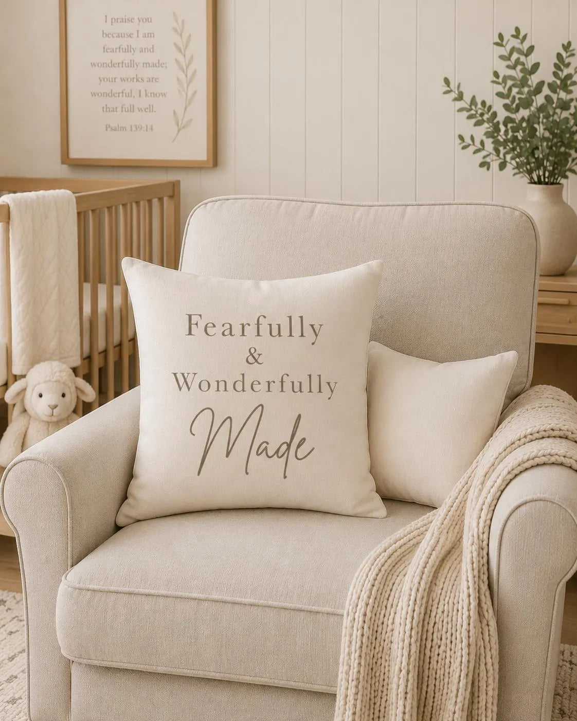 Fearfully and Wonderfully Made Pillow, Christian Nursery Decor, Psalm 139:14 Pillow Faith Based Baby Room Shower Gift Baptism Gift