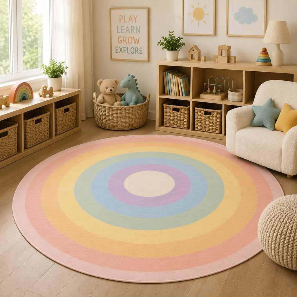 Pastel Full Rainbow Round Rug