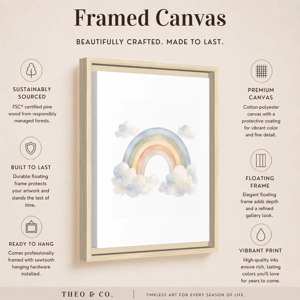 Rainbow Vertical Wall Art – Boho Cloud Nursery Framed Canvas