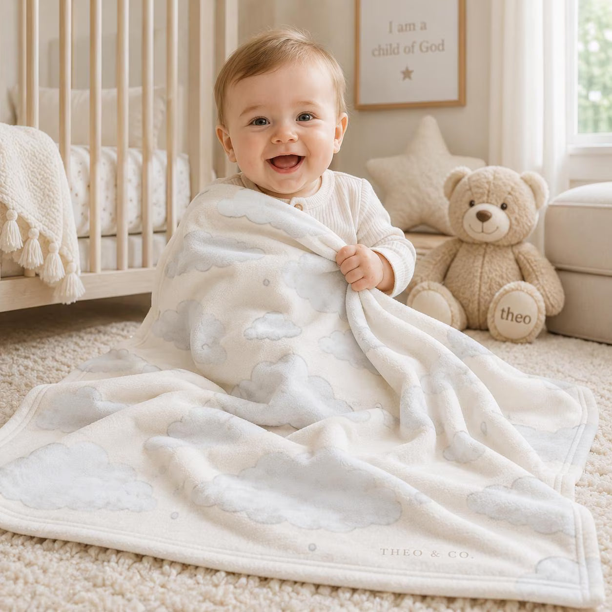Cloudy Sky Baby Blanket for Boys or Girls, Neutral Nursery Blanket, Soft Fleece Baby Blanket, Baby Shower Gift, Cloud Blanket, Nursery Decor