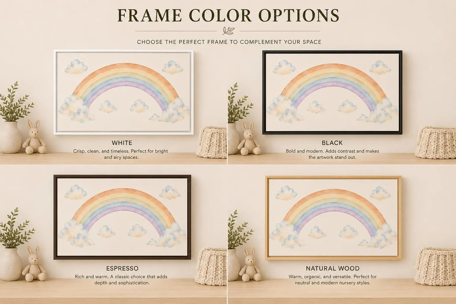 Rainbow & Clouds Panoramic Framed Canvas
