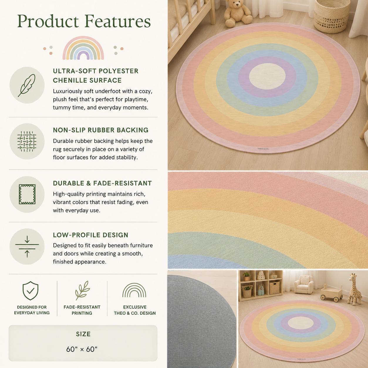 Pastel Full Rainbow Round Rug