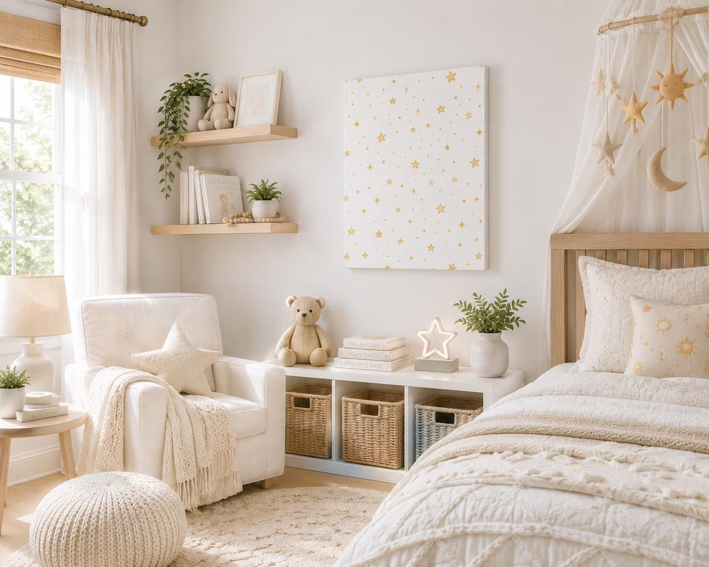 Watercolor Stars Canvas Wall Art, Celestial Kids Room Decor, Neutral Nursery Wall Art, Star Print Canvas, Playroom Decor