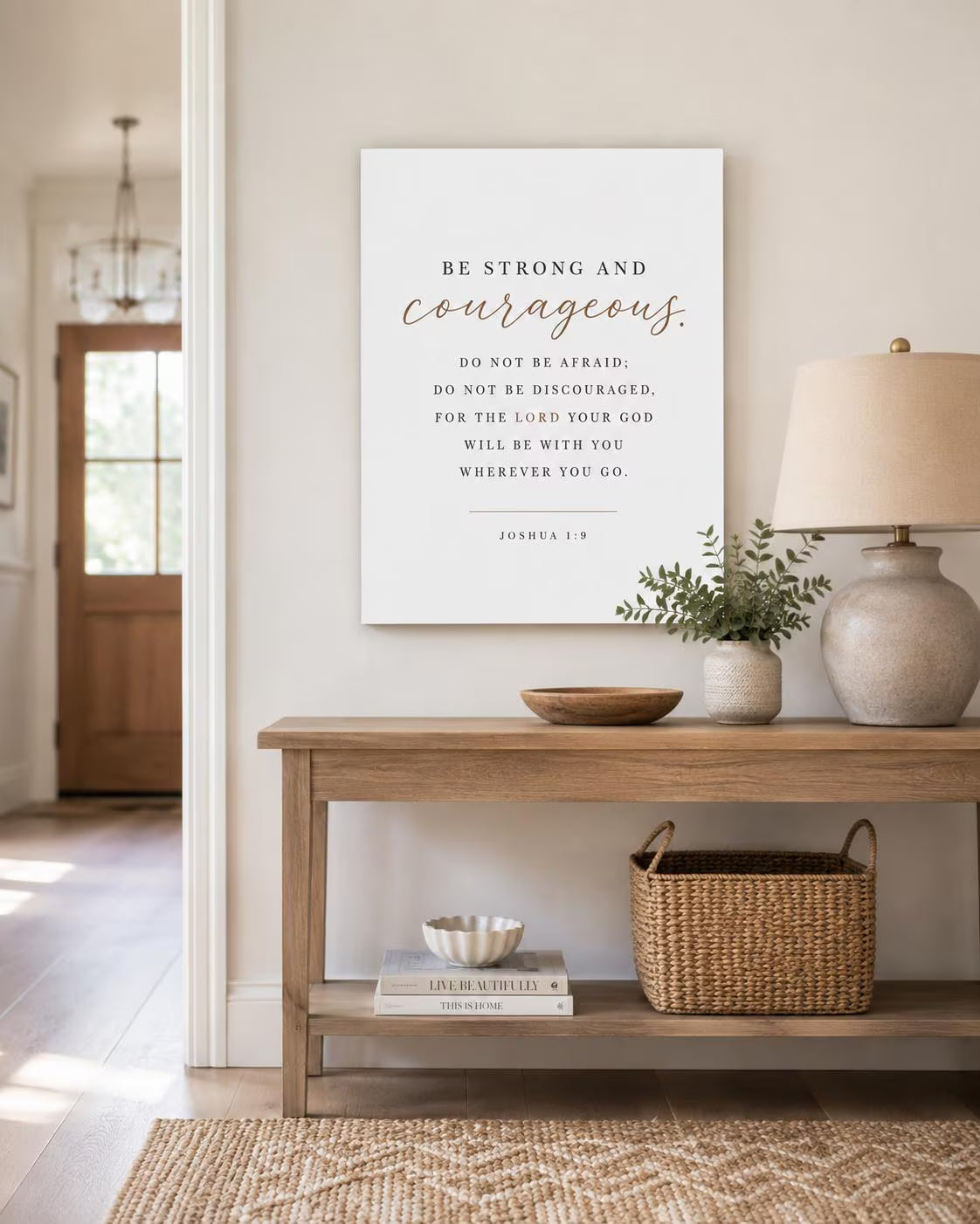 Joshua 1:9 Christian Canvas Wall Art | Be Strong and Courageous Bible Verse | Entryway Scripture Decor | Modern Christian Home Decor