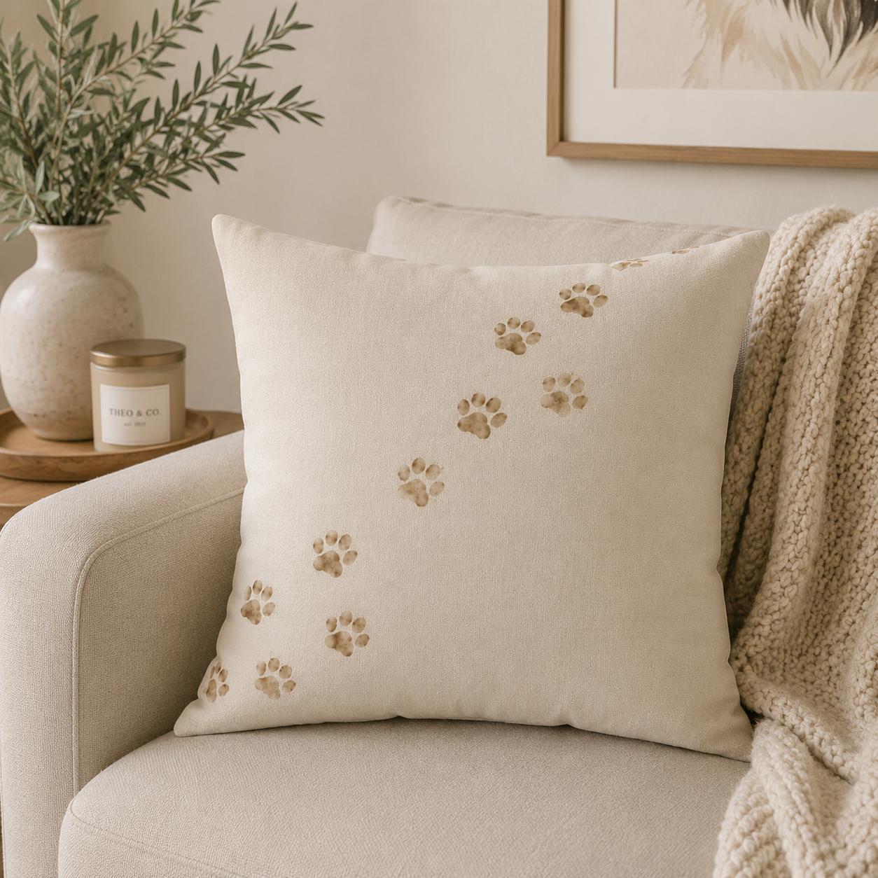 Paw Print Faux Suede Pillow