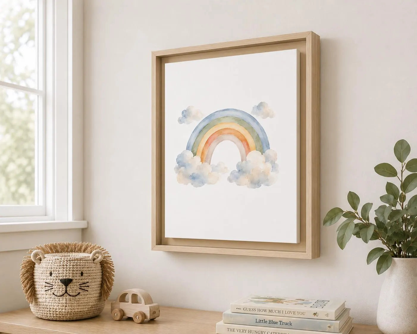 Rainbow Vertical Wall Art – Boho Cloud Nursery Framed Canvas