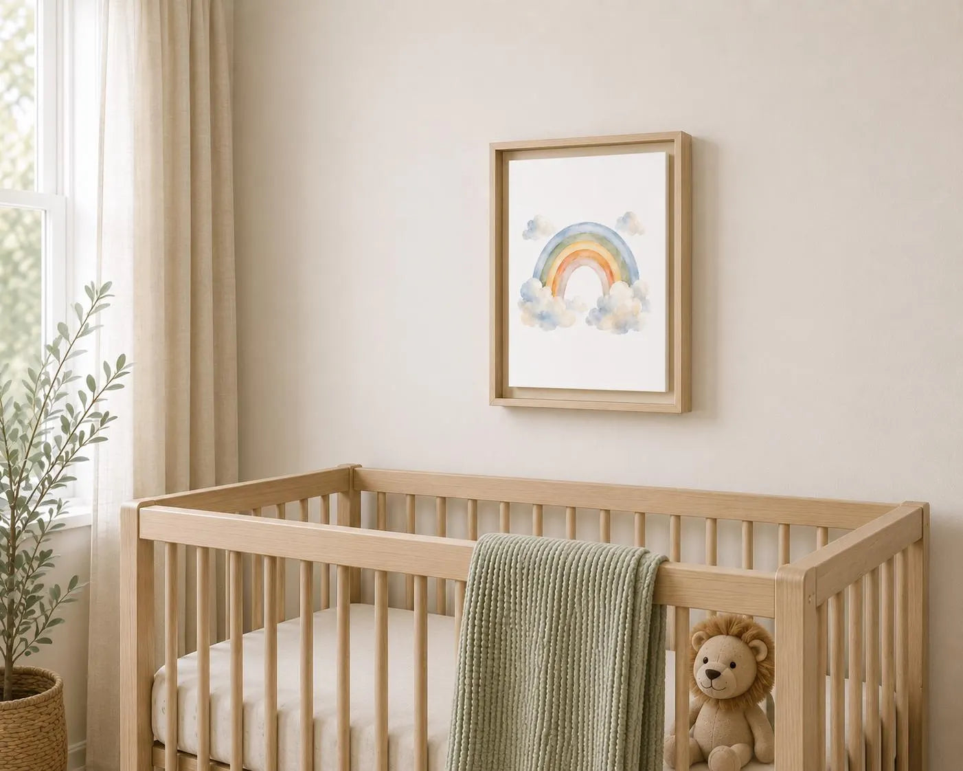 Rainbow Vertical Wall Art – Boho Cloud Nursery Framed Canvas