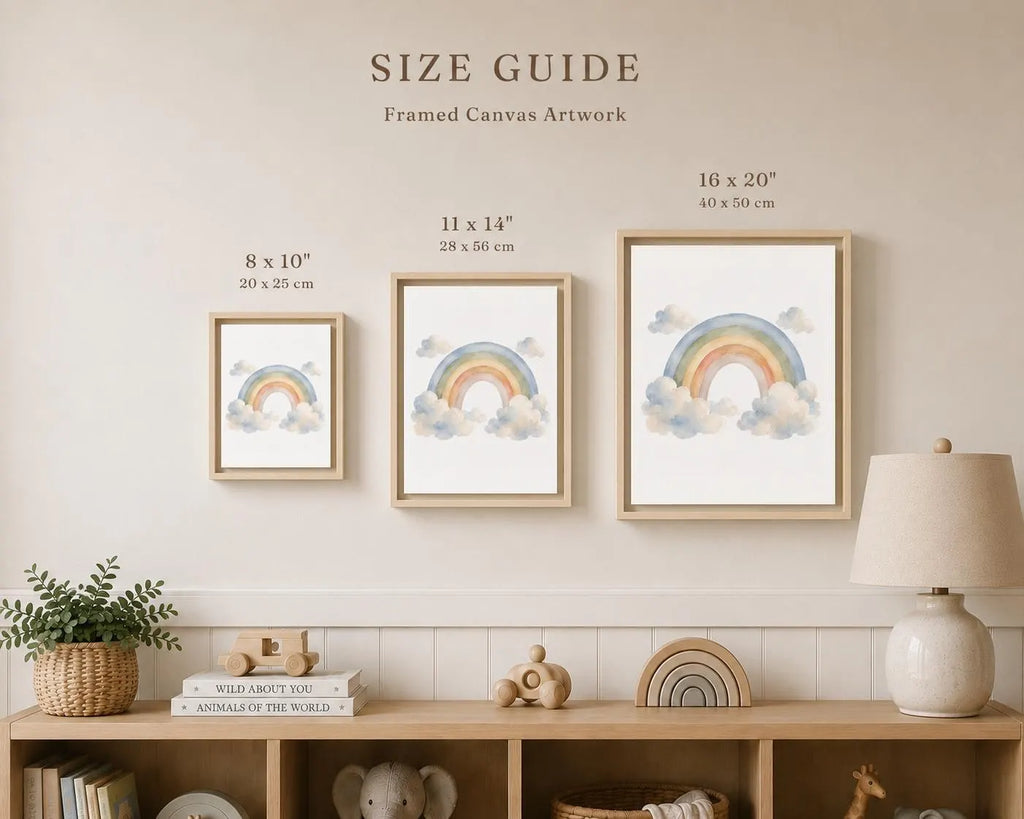 Rainbow Vertical Wall Art – Boho Cloud Nursery Framed Canvas