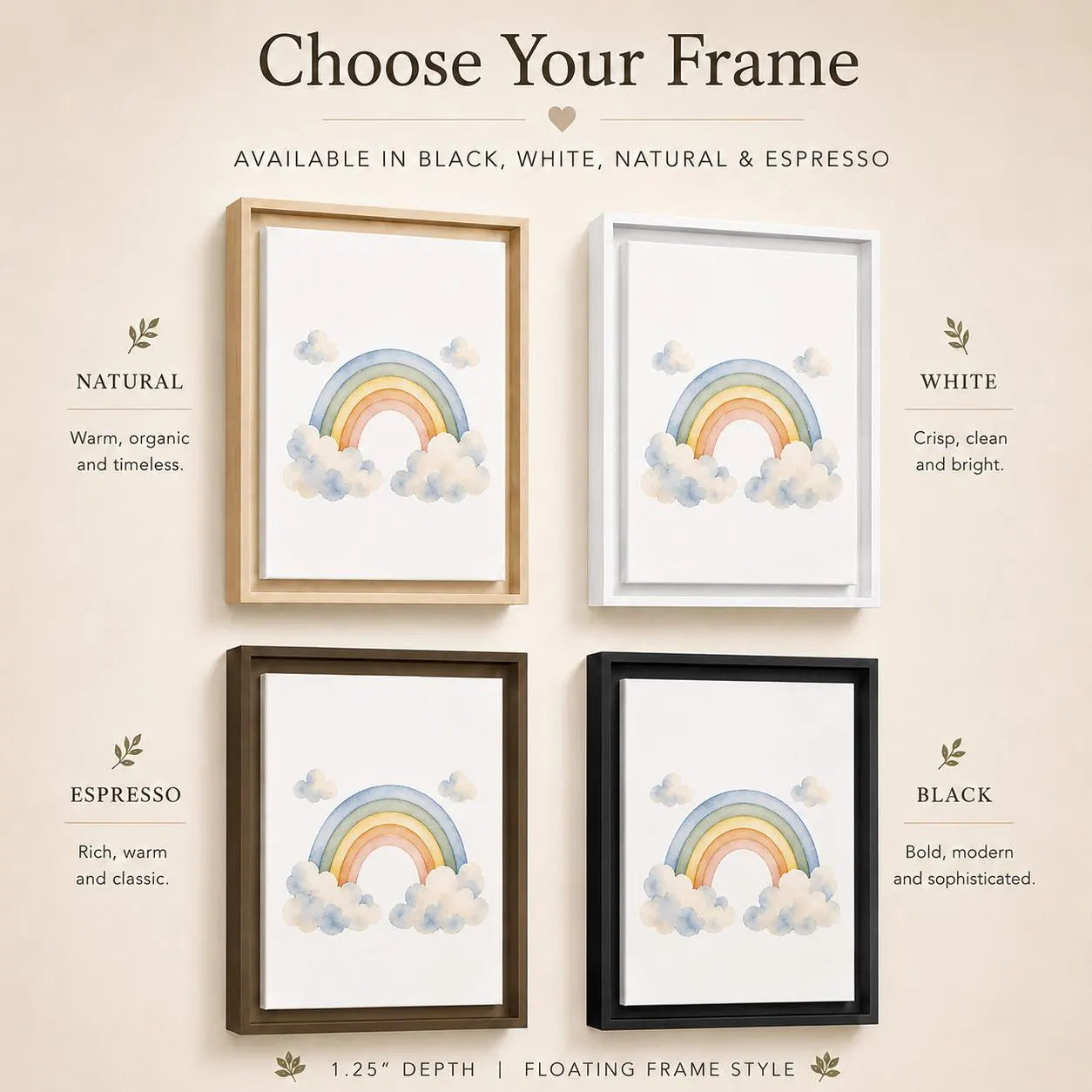 Rainbow Vertical Wall Art – Boho Cloud Nursery Framed Canvas