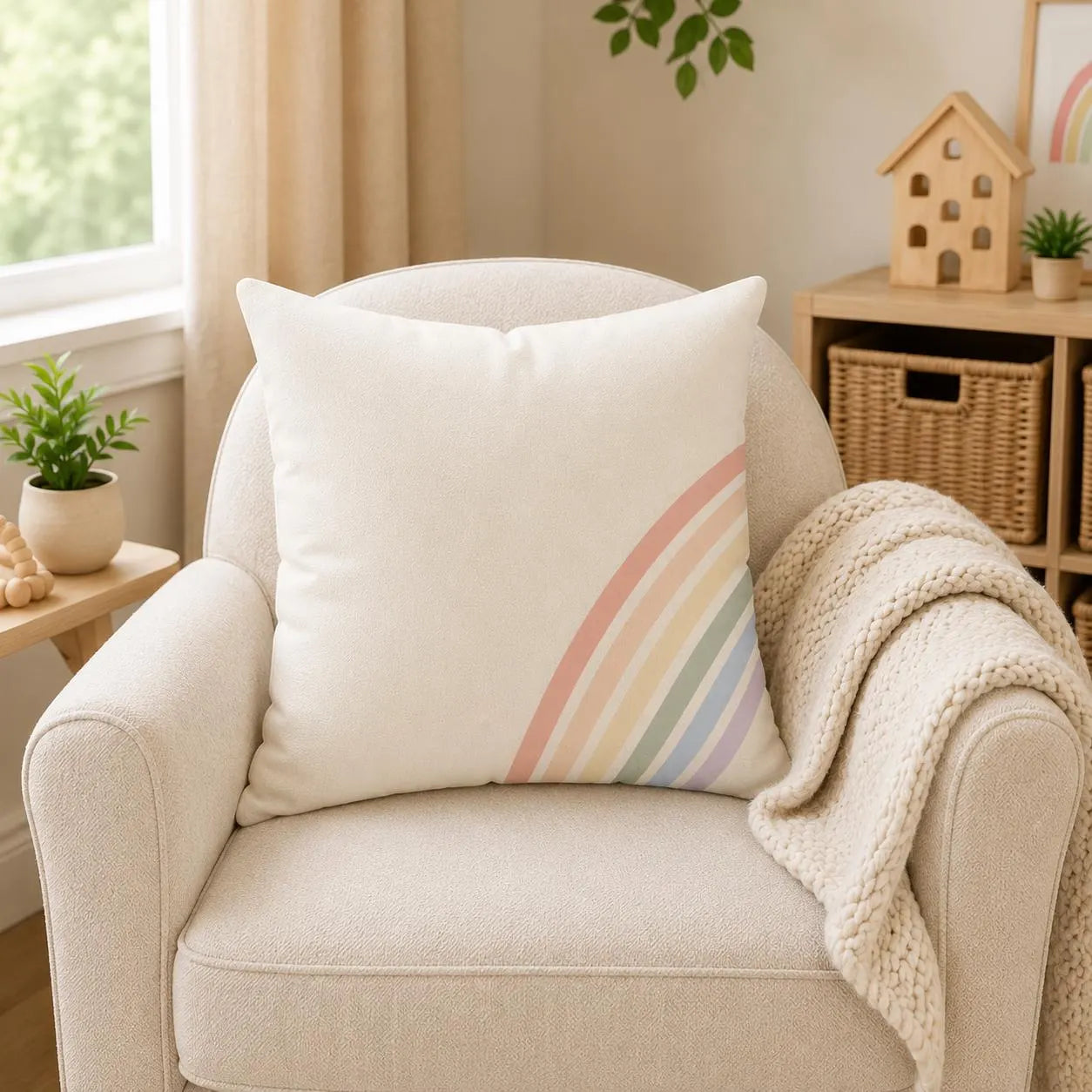 Pastel Rainbow Faux Suede Throw Pillow