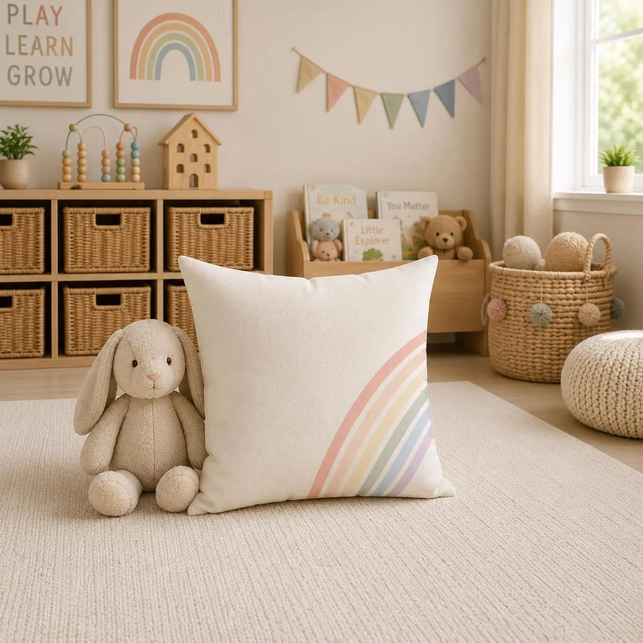 Pastel Rainbow Faux Suede Throw Pillow