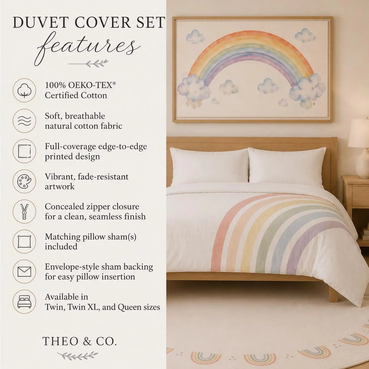 Rainbow Cotton Duvet Cover Sham Set | Bedding Kids Matching | Twin, Twin XL & Queen