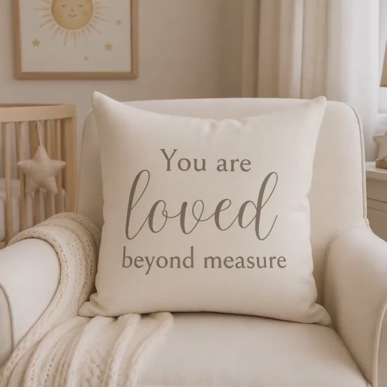 You Are Loved Beyond Measure Ivory Pillow | Neutral Nursery Throw Pillow | Christian Baby Room Decor | Theo & Co. Creation Collection